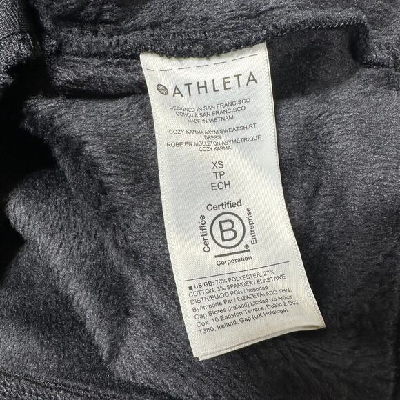 Athleta NWT Cozy Karma Asymmetric Sweatshirt Dress Black Size XS Zip Cowl Neck - Picture 9 of 11